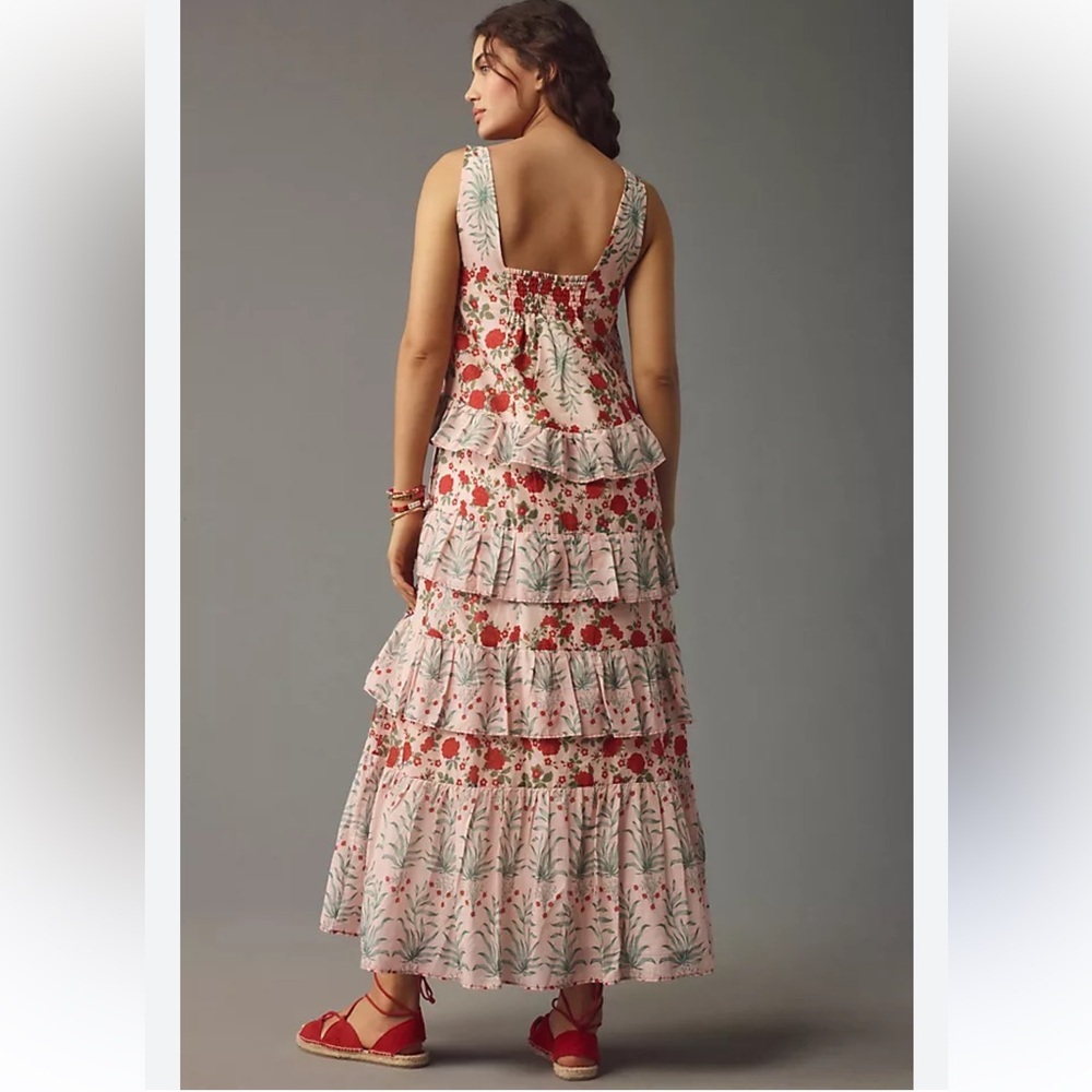 Anthropologie Sleeveless Square-Neck Tiered Midi Dress Size XSP